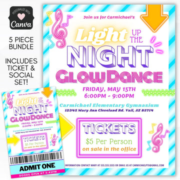 Glow dance party flyer ticket bundle